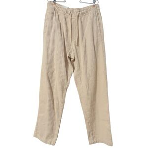 Zara Man Textured Cotton Relaxed Fit Drawstring Pants in Cream Sz L NWT Resort